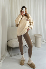 Leisure club ecru printed hoodie and legging set