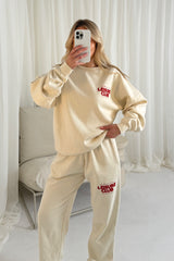 Leisure club ecru printed sweater joggers loungewear