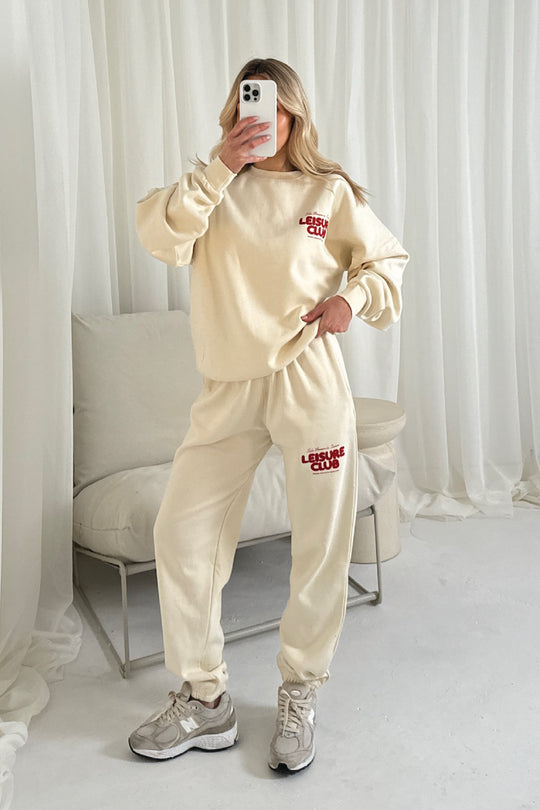 Leisure club ecru printed sweater joggers loungewear