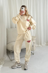 Leisure club ecru printed sweater joggers loungewear