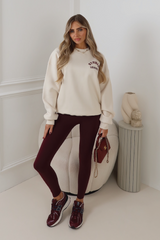 Studio leisure ivory & burgundy printed sweater and legging set