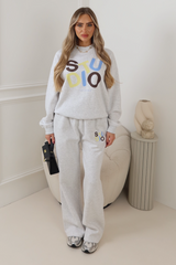 Studio multi colour printed marl grey sweater & straight leg jogger set