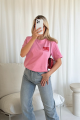 Paris pink & red printed heavyweight oversized t-shirt