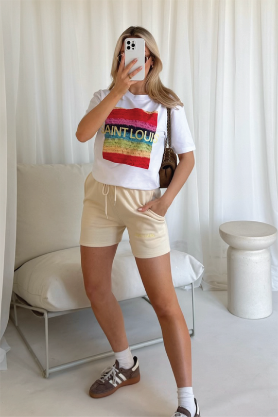 Saint louis lemon embroidered premium short tee coord