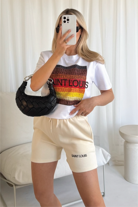 Saint louis chocolate embroidered premium short tee coord