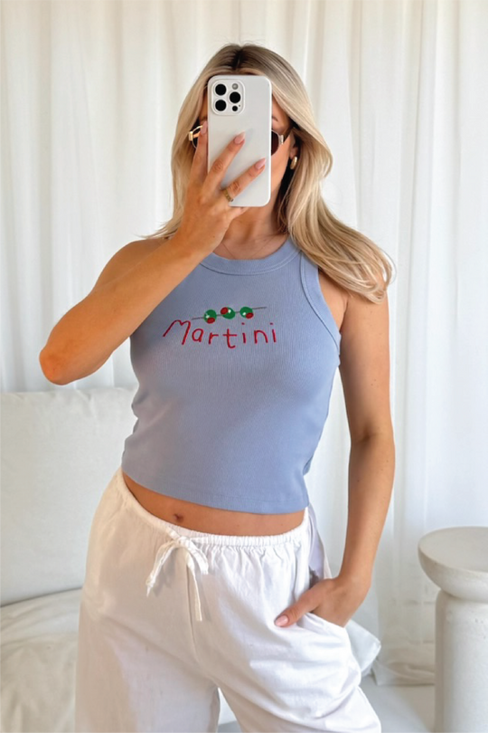 Martini blue embroidered ribbed vest