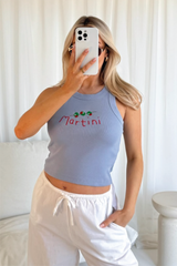 Martini blue embroidered ribbed vest