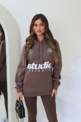 Studio leisure mocha printed drawstring hoodie