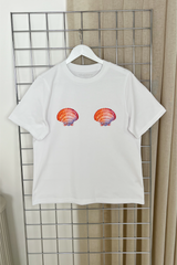 Shell white printed heavyweight oversized t-shirt