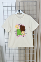 Fine line portrait bone printed heavyweight oversized t-shirt