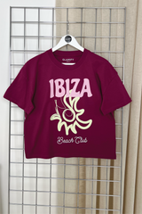 Ibiza burgundy printed boxy fit t-shirt