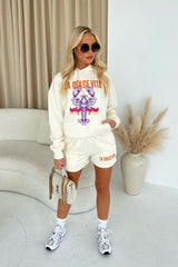 La Dolce Vita Ecru Premium Hoodie Short Loungewear Set