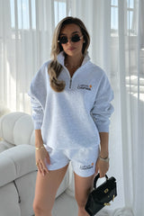 California light grey marl printed oversized 3/4 sweater shorts loungewear