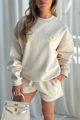 Hamptons ivory printed oversized sweater shorts loungewear