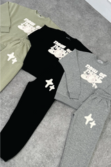 Now or never melange grey embroidered sweater joggers premium loungewear