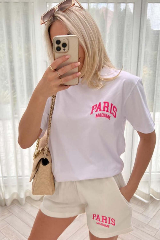 Paris madame pink & cream embroidered short co-ord