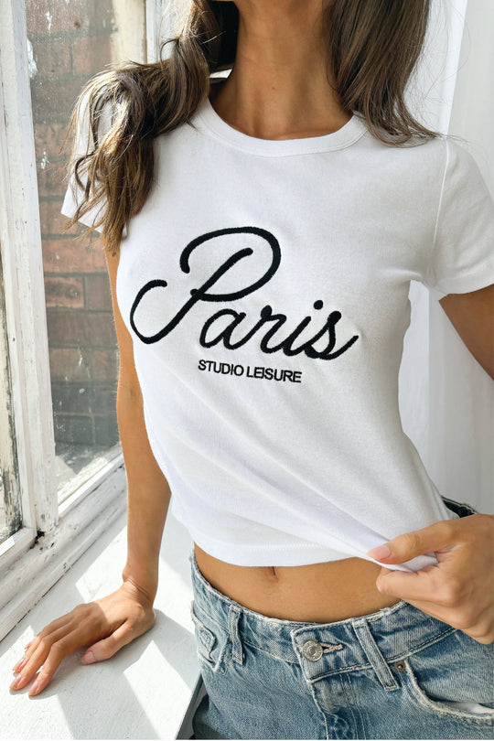 Studio leisure paris white embroidered baby tee
