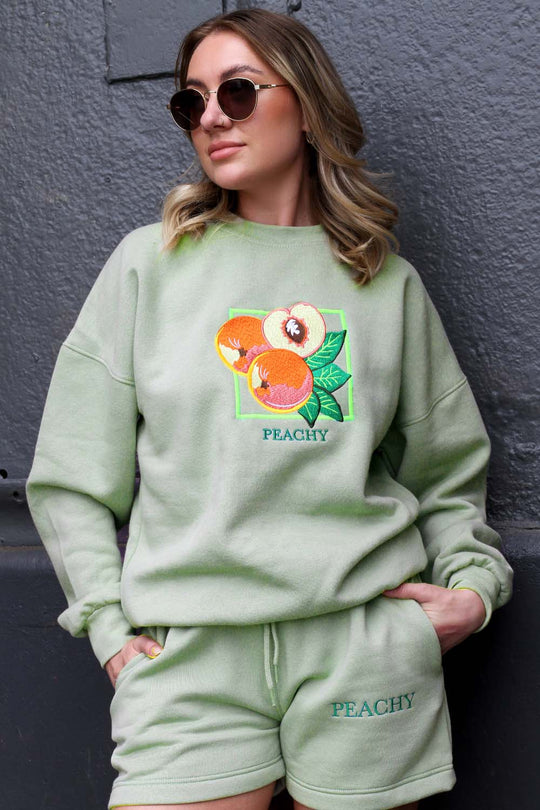 Peachy sage embroidered sweater short coord