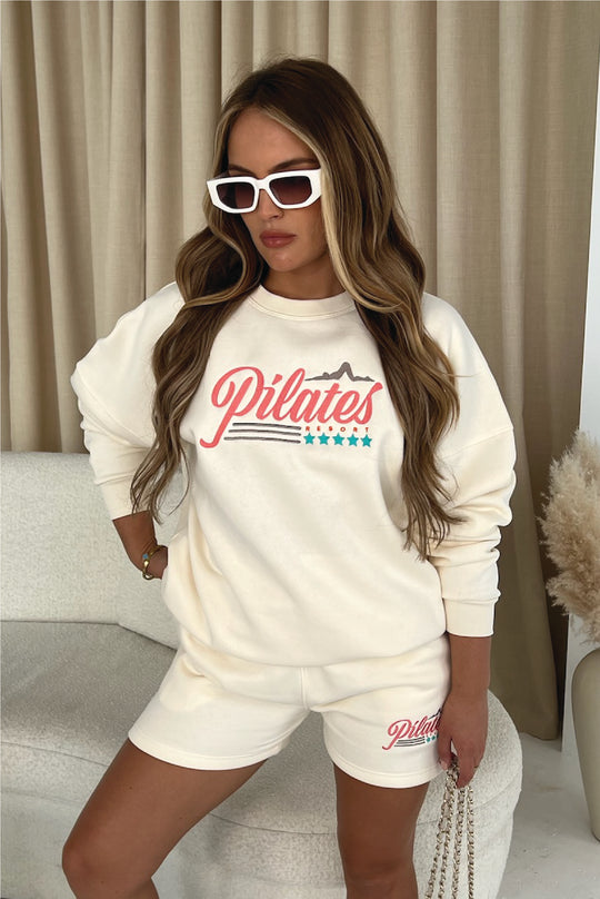 pilates ecru printed sweater short coord