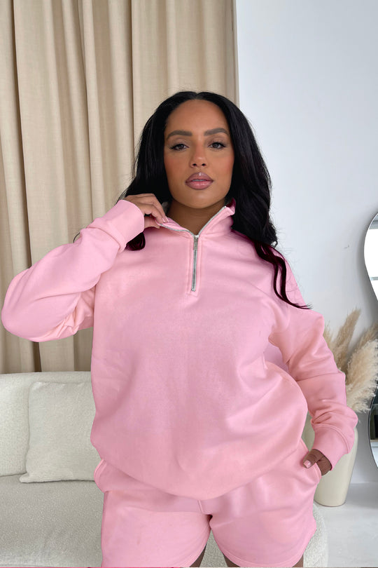 Glamify CURVE premium essential baby pink 3/4 zip sweatshirt