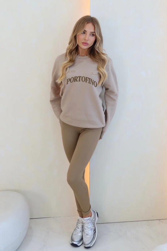 Portofino sand & choc embroidered sweater and legging set