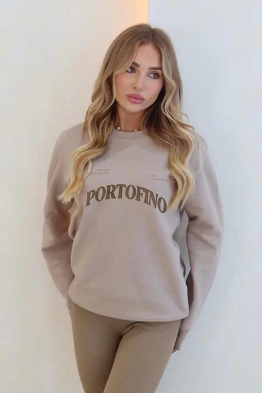 Portofino sand & choc embroidered sweater
