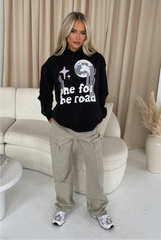 One for the road black printed hoodie