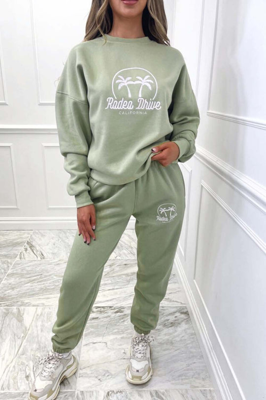 rodeo Drive embroidered sage sweater loungewear set
