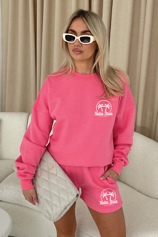 Rodeo Drive Pink Lemonade Embroidered Sweater Short Set