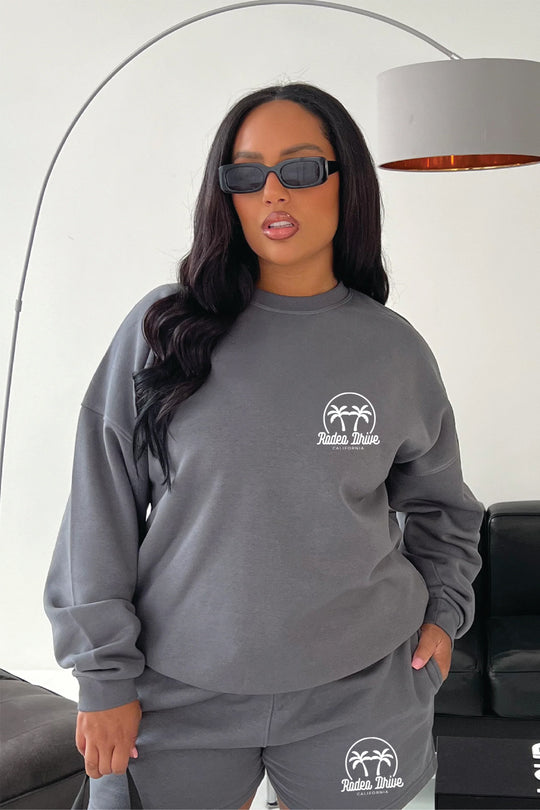 Rodeo Drive Steel Grey Embroidered Sweater Short Set