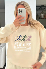 Running club printed ecru sweater