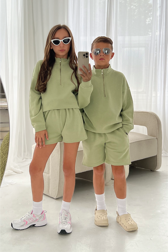 Mini sage premium essential 3/4 zip sweater