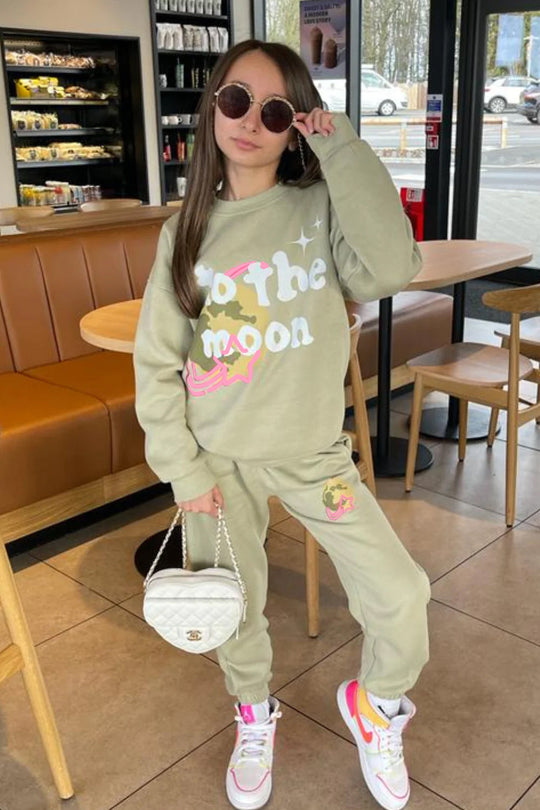 Mini to the moon sage printed sweater loungewear set