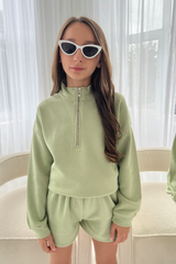 Mini sage premium essential 3/4 zip sweater