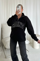 Saint black 3/4 zip up printed sweater