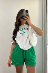 Saint Lucia green embroidered tee short co ord Co Ord