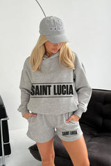 Saint Lucia Melange Grey Premium Hooded Short Loungewear Set Loungewear