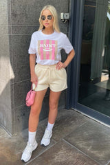 saint lucia white & stone print tee short co ord Co Ord