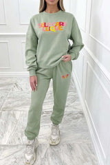 self care clique sage printed sweater loungewear set