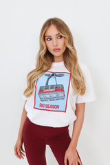 Ski season white heavyweight printed t-shirt