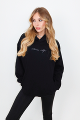 Ski club black printed premium relaxed hoodie