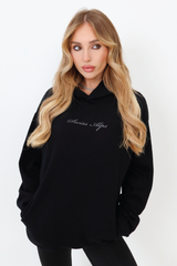 Ski club black printed premium relaxed hoodie