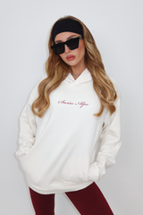 Ski club ecru printed premium relaxed hoodie