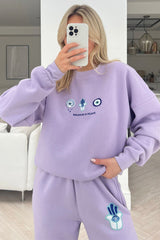 Solitude & Peace Lilac Printed Sweater Jogger Loungewear Set Loungewear