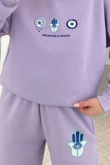 Solitude & Peace Lilac Printed Sweater Jogger Loungewear Set Loungewear