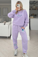 Solitude & Peace Lilac Printed Sweater Jogger Loungewear Set Loungewear