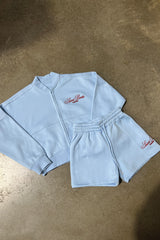 Saint Barts baby blue embroidered bomber jacket shorts