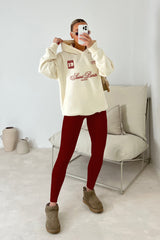 Saint Barts embroidered ecru hoodie and red legging set