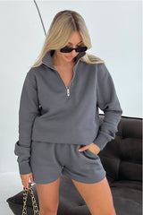 Glamify Premium Essential Steel Grey 3/4 Zip Sweatshirt Sweater