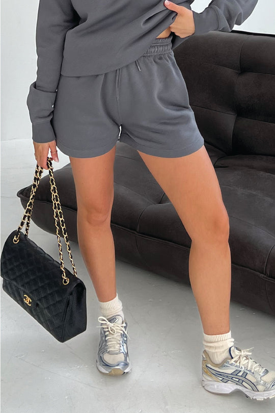 Glamify premium essential relaxed steel grey shorts